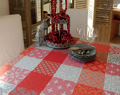 Jacquard tablecloth Teflon (Carces. grey-red) - Click Image to Close